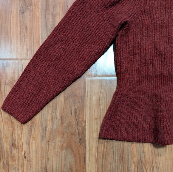 Madewell Peplum Pullover Knit Sweater Women's XS Heather Noir Burgundy Wool - Picture 6 of 9